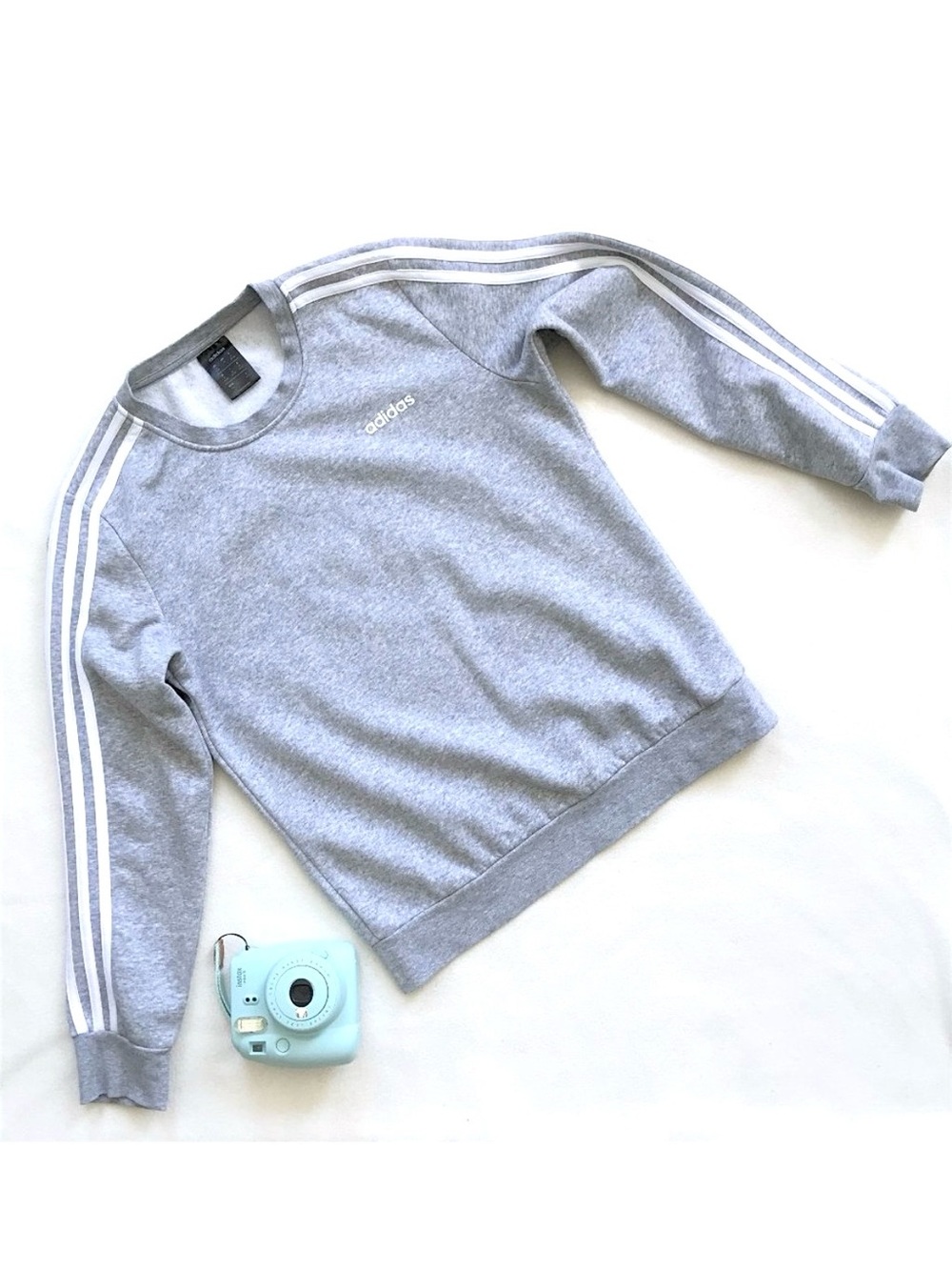 Adidas Essentials 3 Stripes Fleece Crewneck Sweatshirt Gray White M Recycled